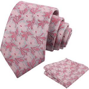 Alizeal Mens 3.15'' Maple Leaf Pattern Necktie Set | Plant Printed Hanky Perfect for Weddings Business Daily Wear (Pink)