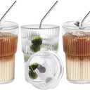 HIGIINC Iced Coffee Cups With Lids and Straws 3 Pcs, 16 OZ Unbreakable Glasses Drinking Set,Clear Plastic Cups Reusable Iced Coffee Tumbler with Lid and Straw, To Go Coffee Cups Dishwasher Safe