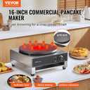 VEVOR Electric Crepe Maker, 16-Inch Commercial Crepe Machine, 1700W Flat Plate Crepe Griddle, Nonstick Stainless Steel Pancake Making Machine, Desktop Circular Cereals Pancake Stove with Temp Control