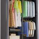 H9 Heavy Duty Rolling Clothes Rack with Cover, Covered Garment Rack with Wheels and Shelves, Wardrobe Closet, Portable Closet for Hanging Clothes, Black Clothing Rack with Grey Cover