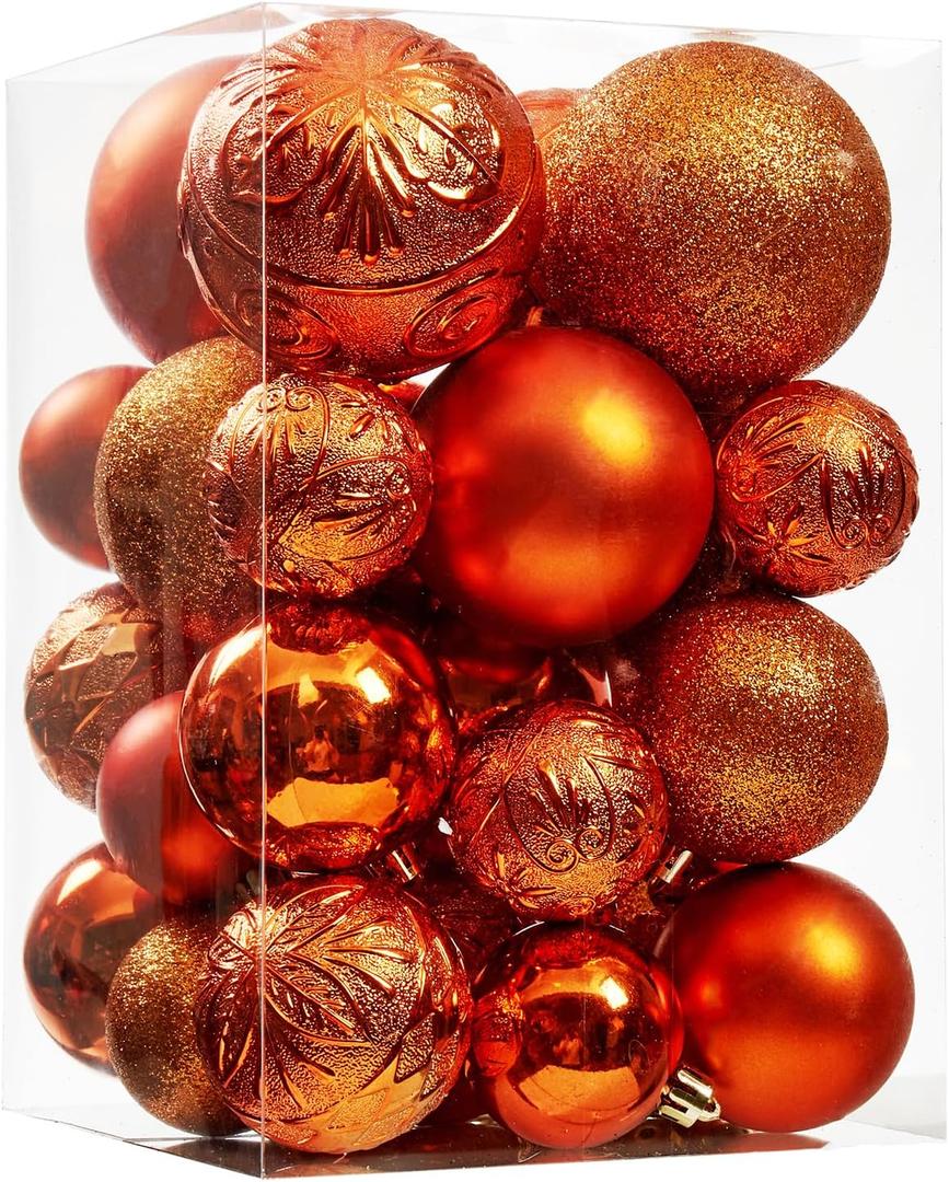 Wironlst Christmas Ball Ornaments - 30pcs Shatterproof Plastic Christmas Ornaments Hanging Ball Decorations for Xmas Tree, Holiday, Wedding, Party (Multi-Size, Orange)