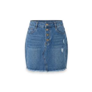 High-Waisted Button-Down Denim Mini Skirt, M