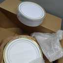BESTVIP 200PCS Gold Plastic Plate, Disposable Party Plates with 100 Dinner Plates and 100 Dessert Plates, Plastic Plates for Party, Wedding and Birthday