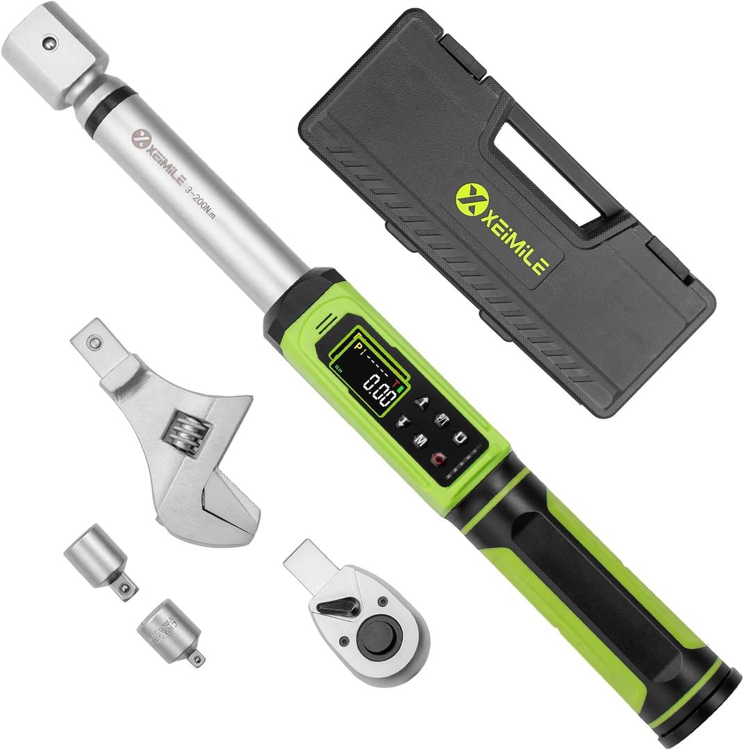 Adjustable Digital Torque Wrench 1/2" Drive-2.2-147.5Ft.Lb/3-200N.m, Interchangeable Electronic Torque Wrench with 40mm Open End,2% Accuracy for HVAC, Automotive, Moto and Narrow Pipeline