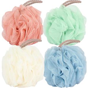 Fu Store Loofah Sponge 60g Shower Loofahs 4 Colors Bath Sponges Mesh Balls for Body Scrubber Exfoliator Wash Back Scrubber Bathroom Men Women - 4 Pack Scrubbers Cleaning Bathing Accessories