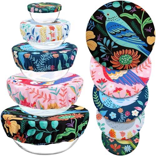 Revahope 5 Pieces Bowl Covers Reusable, 5 Size Elastic Cloth Bowl Covers for Bread Proofing, Food Covers Washable for Food Fruits Leftover (Floral Bird)