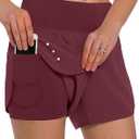 Ksmien Women's 2 in 1 Running Shorts - Lightweight Athletic Workout Gym Yoga Shorts Liner with Phone Pockets Size 2XL