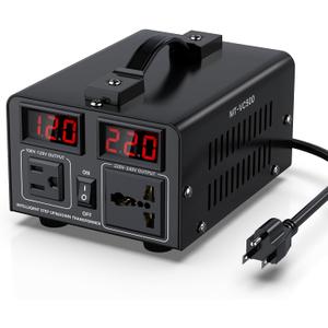 500W Voltage Converter Transformer(110V to 220V or 220V to 110V) Step Up/Down Converter 110/120 Volt - 220/240 Volt w/US Power Cord,Circuit Breaker Protection, LCD Screen Display, Manual Setting