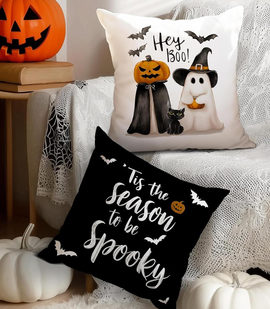 2 x Halloween Pillow Covers 18x18 Set of 2 Throw Pillow Cases Soft Cushion Case Pillowcase for Chair Sofa Bedroom Living Room Home Decor, Hello