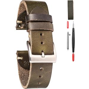 hemsut h Leather Watch Bands for Men, Horween Quick Release Leather Watch Strap Vintage Watch Replacement Wrap of  22mm (Green)