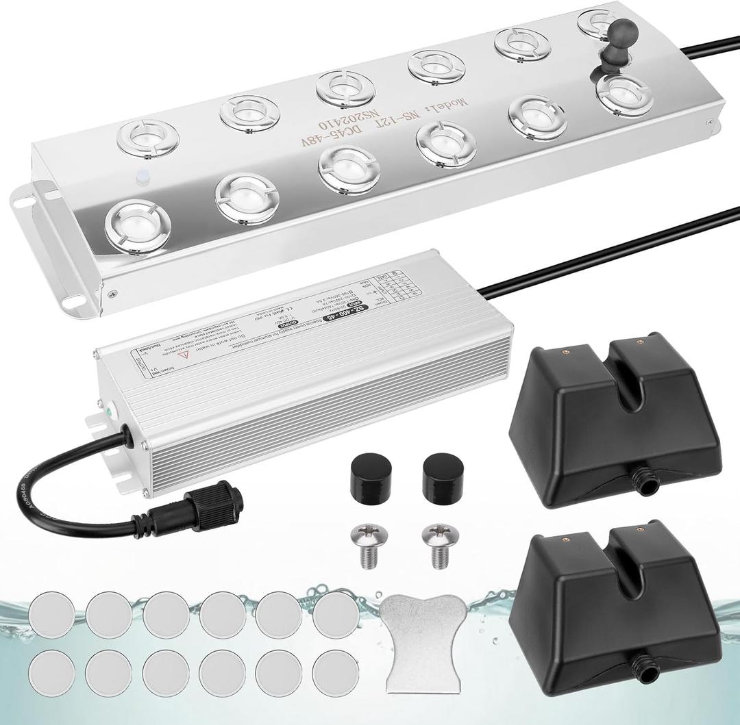 Ultrasonic Fogger Mist Maker 12 Head (9000ml/H) with 400W Waterproof Power Supply & Floats, Ultrasonic Humidifier Ideal for Pond, Vegetable Preservation, Landscape, Lawn, Halloween