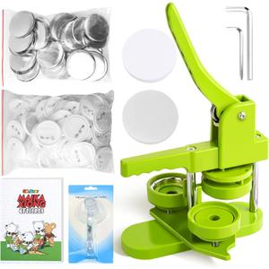 folconroad Button Maker Machine 58mm Pin Installation-Free DIY Pin Badge Button Maker Press Machine Punch Press with Free 100pcs Parts Pictures Circle Cutter Magic Book (58mm/2.25 inch Green Button Maker Kit)