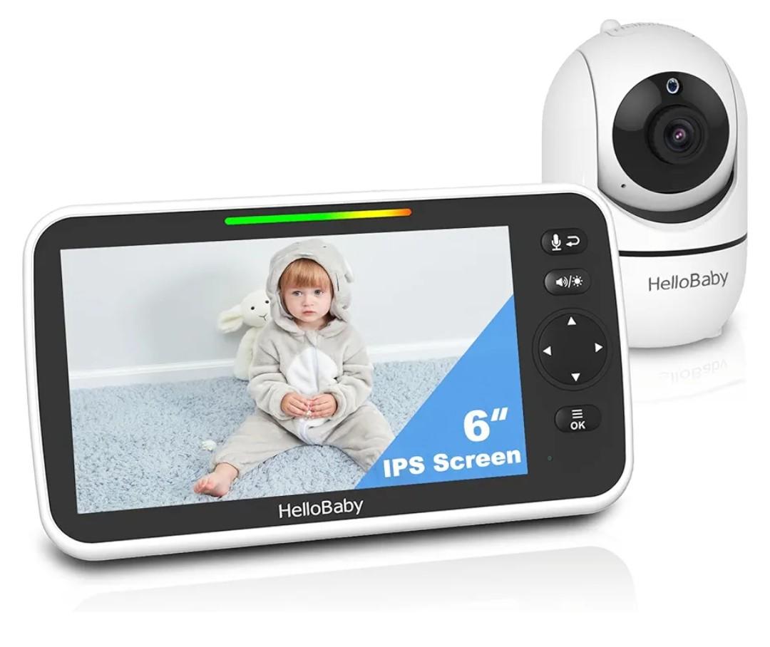 HelloBaby 6'' World First IPS 30H Battery Split-Screen Video Baby Monitor with Camera and Audio, No WiFi, Pan-Tilt-Zoom, VOX, 2-Way Talk, Night Vision, 8 Lullabies, 1000ft, for New Parents/Elderly