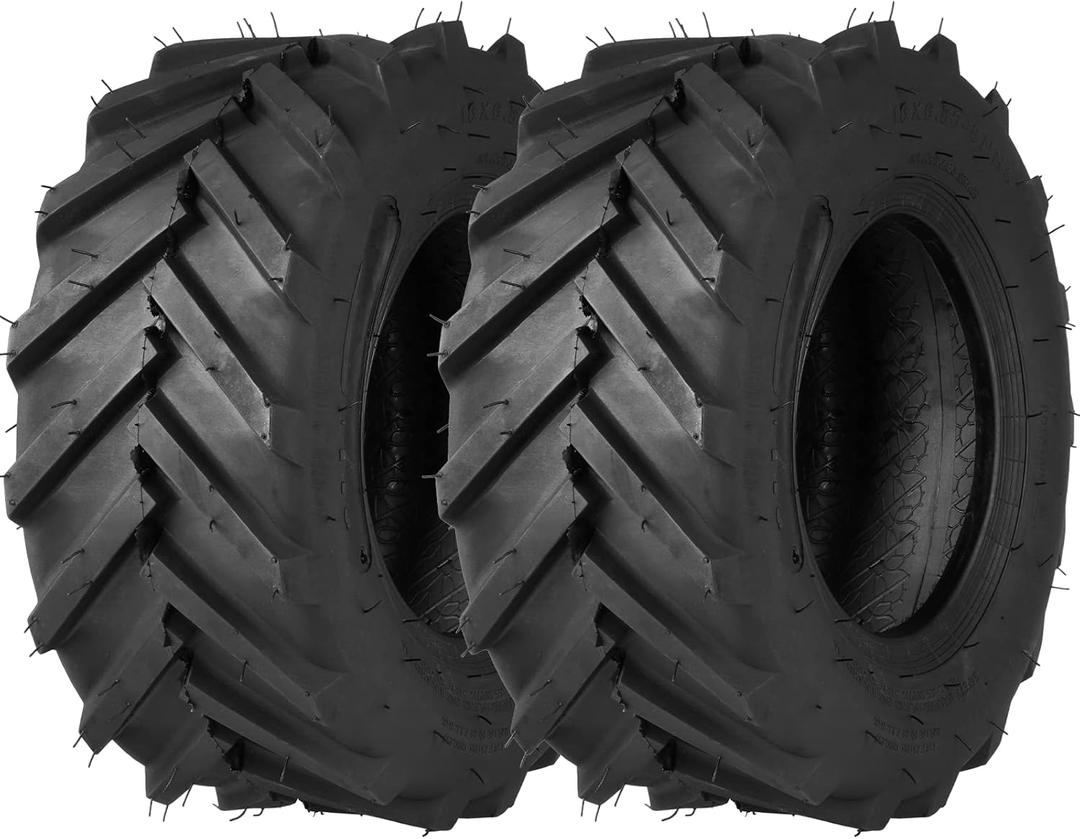 16x6.50-8 Pneumatic 2pr Tubeless Tire Fits Riding Mowers, Max Load- 615lbs, 2PLY Tubeless, Natural Rubber, Set of 2