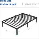 yookare Twin Platform Bed Frame, 14" Heavy Duty Metal Mattress Foundation, Rounded Safety Corners & Recessed Legs, Mattress Retainers,Easy Assembly, Noise Free Steel Slat Support, No Box Spring Needed