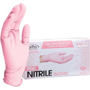 ForPro Professional Collection Disposable Nitrile Gloves, Chemical Resistant, Powder-Free, Latex-Free, Non-Sterile, Food Safe, 4 Mil, Pink, Medium, 100-Count