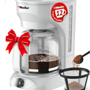 MUELLER HOME 12-Cup White Coffee Maker - Borosilicate Carafe, Auto-Off, Reusable Filter, Anti-Drip, Keep-Warm Function, Clear Water Level Window, White Kitchen Accessories