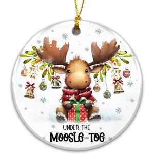 Moose Ornament - Under The Moosle-Toe Christmas Ornament – Cute Moose Ceramic Holiday Decoration with Present & Mistletoe, Moose Lover Gift, Farmhouse Rustic Tree Décor Keepsake 2025