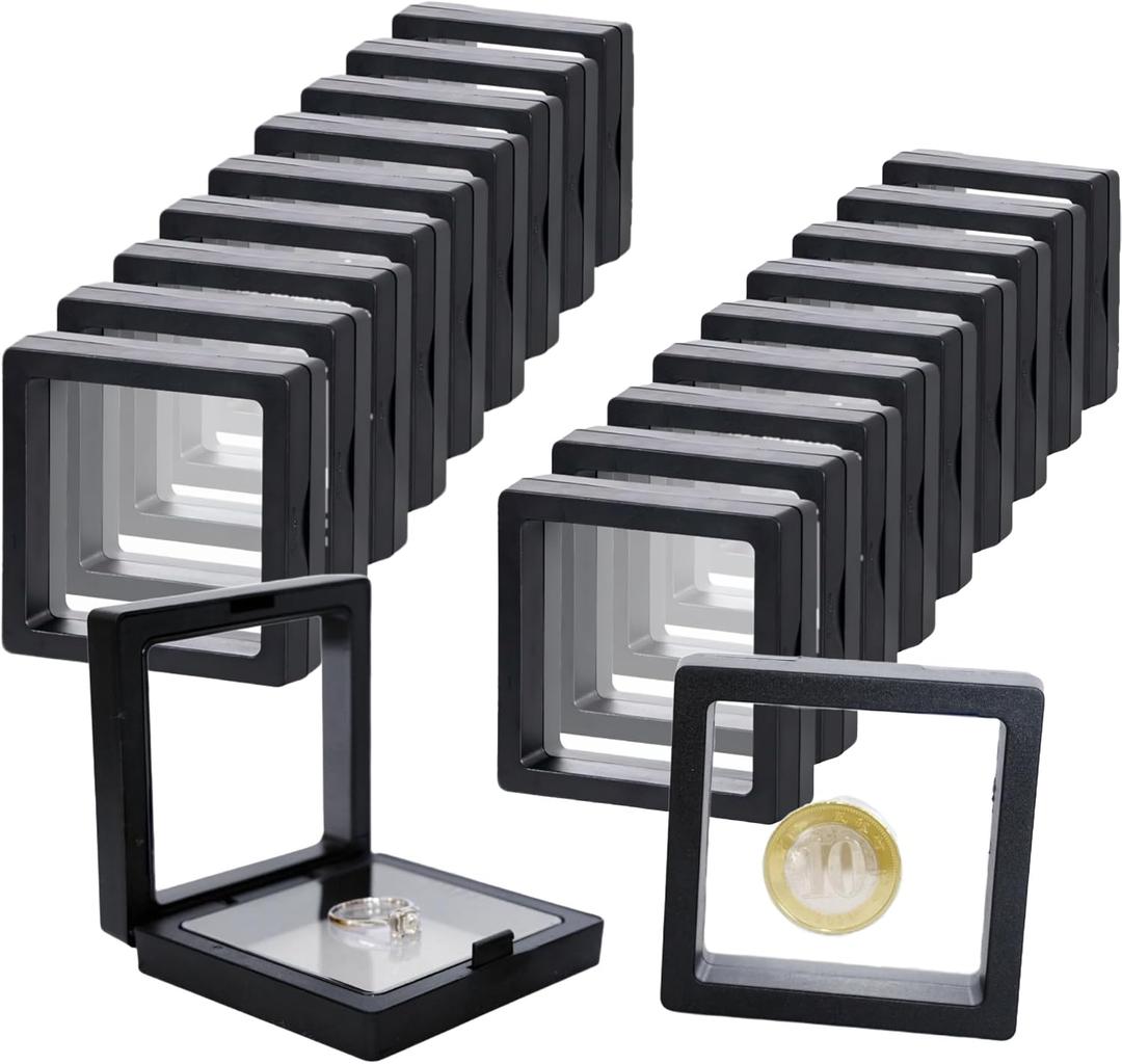 20Pcs Floating Frame Display CaseBSELUTNGY 3D Floating Display Case 2.76 Inches Black is Perfect for Preserving and Displaying Jewelry, Coins, Badges, Specimens and Various Collectible
