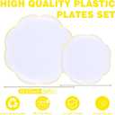 LIYH 100 Pcs White Plastic Plates with Gold Rim - Scalloped Plastic Disposable Plates Includes Dessert & Dinner Plate Heavy Duty Tableware Dishes for Birthday Party 50 Guests