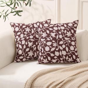 Floral Pillow Covers 20x20, Throw Pillows for Couch, Floral Print Pillow Cover, Decorative Neutral Accent Throw Pillow Covers for Living Room, 2PC, Brown