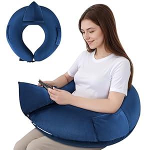 COOLBEBE Reading Pillow for Gaming, Arm Rest Support Pillow, Lap Pillow for Bed & Sofa, Compact Gaming Pillow with Tablet Support for Reading, Crocheting(Navy Blue)