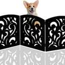 Safety Pet Gate for Dogs  Free-Standing & Foldable - Decorative Scroll Wooden Fence Barrier  Stairs & Doorways (Black)