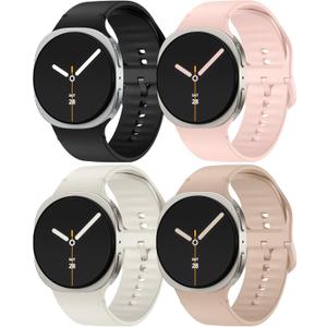4 Pack Sport Band Compatible with Samsung Galaxy Watch 8 40mm 44mm/Galaxy Watch 8 Classic 46mm (2025), No Gap Soft Silicone Strap One Click Waterproof Replacement for Women Men (Small5.3"-6.7", Starlight/PinkSand/Black/MilkTea)