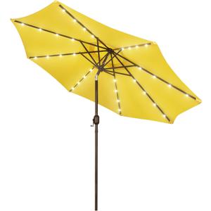 Blissun 9 ft Solar Umbrella, 32 LED Lighted Patio Umbrella, Table Market Umbrella, Outdoor Umbrella for Garden, Deck, Backyard, Pool and Beach (Yellow)