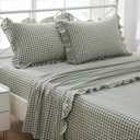 Sage Green White Plaid Ruffle Sheets Twin Size 4-Piece Set, 300TC 100% Yarn Dyed Cotton Sheets Deep Pocket Farmhouse Gingham Decorative Bed Set (Sage Green/White Plaid, Twin)