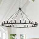 Black Extra Large Wagon Wheel Chandelier, 60 inch 30 Lights Farmhouse Chandelier, Industrial Candle Round Pendant Light Fixture for High Ceiling Living Room Dining Room Entryway