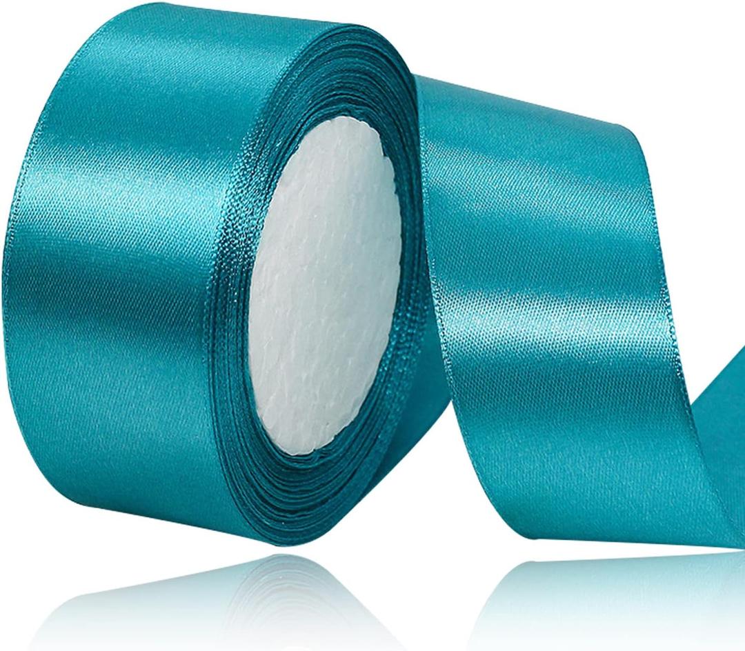 Turquoise Blue Satin Ribbon 1-1/2 Inches x 25 Yards, Solid Color Fabric Ribbon for Gift Wrapping, DIY Crafts, Hair Bows Making, Wreath, Wedding Party Decoration and Sewing Projects
