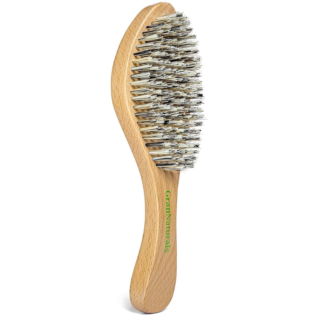 GranNaturals Extra Hard Wave Brush - Curved Boar & Extra Hard Nylon Bristle Hair Brush for 360 Waves