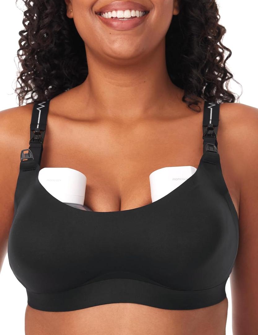 Momcozy Pumping Bra for Wearable Breast Pump, Nursing & Pumping Bra in One, Hands Free Pump Bra Suitable for M5, S12 Pro, etc (Large, Black)