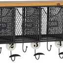 Linon 4-Basket Wall Organizer, 23.5" L x 7.25" W x 12.4" H, Brown, Black