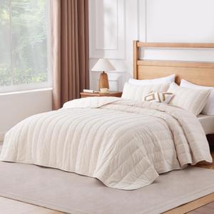 ALPHA HOME Bedspread Coverlet Set King Size Quilt Set, Super Soft Cashmere Feel Velvet Quilt Coverlet Set, Lightweight All Season Bedding Set(1 Coverlet, 2 Pillow Shams) (Beige)