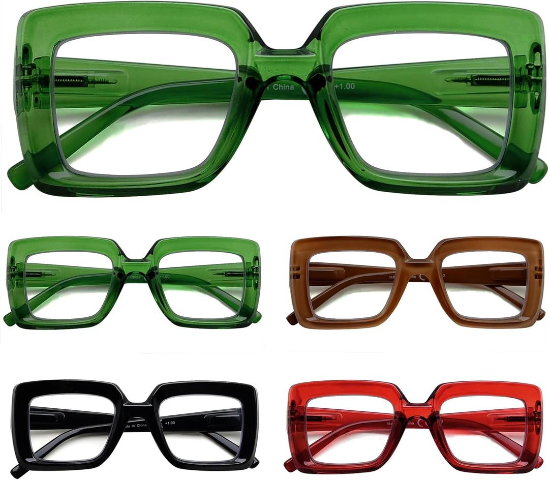 Eyekepper 5 Pack Square Reading Glasses for Women Stylish Readers Include 2 Pairs Green +3.50