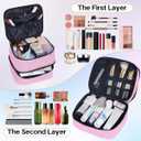 Double Layer Makeup Bag Portable Large Cosmetic Case Organizer with Adjustable Dividers Storage Travel Bag for Accessories Brushes Conditioner and Skin Care Products (Pink)