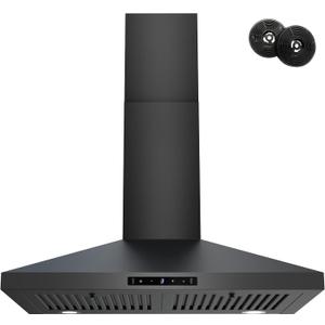FIREGAS Black Range Hood 30 inch, 450 CFM Wall Mount Range Hood with Ducted/Ductless Convertible, Gesture Sensing Control & Touch Control Kitchen Hood Vent, Baffle Filters, Charcoal Filters