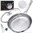 perehome Titanium Pans for Cooking,12 Inch Non-Toxic Frying Pan with Lid