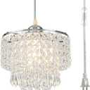 8" Hanging Lamp Plug in Chandelier Hanging Lights with Plug in Cord Pendant Light Plug in with 16.4ft Cord for Bedroom Kitchen Island Hallway Bathroom Closet (Chrome)