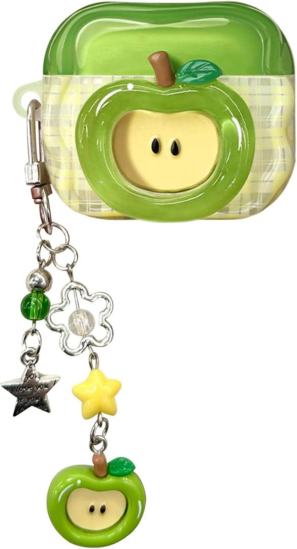 Cute Apple-Shaped Case for Airpods Pro 3 with Fruit Charm (Green)