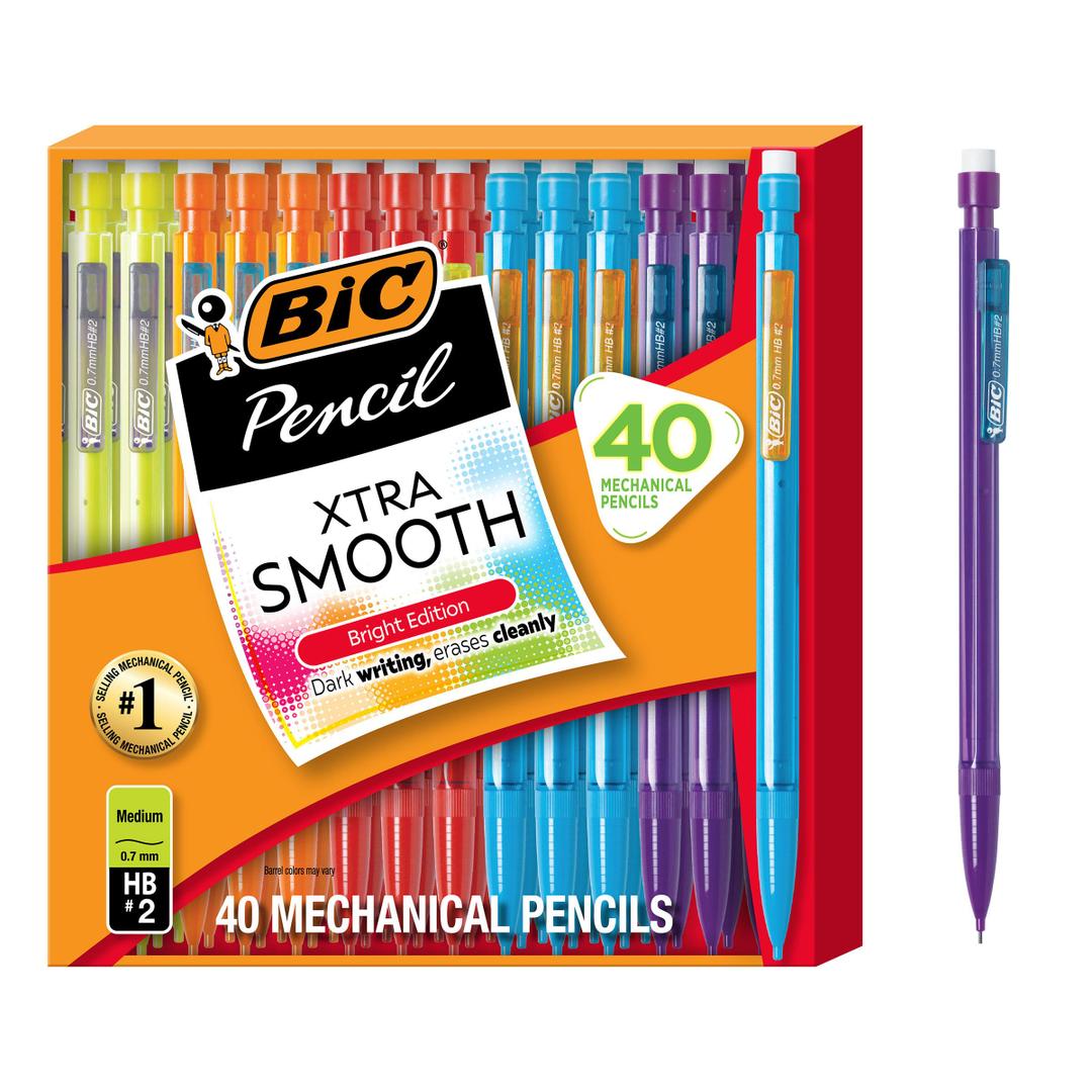 BIC Xtra Smooth Mechanical Pencil, 0.7 mm Medium Point, Refillable and Retractable, 40-Count Pack, (2pcs)