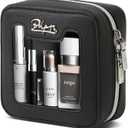 Clear Makeup Bag Cosmetic Case: Small Make up Bags for Purse - TSA approved Toiletry Bag for Women - Waterproof Travel Pouch with Zipper - Cute Makeup Organizer Skincare Bag for Car (Mini, Black)