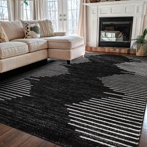 Rugshop Bohemian Stripe Stain Resistant High Traffic Living Room Kitchen Bedroom Dining Home Office Area Rug 6'6" x 9' Black