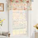DriftAway Orange Harvest Linen Valances for Windows Light Filtering Floral Kitchen Valance Autumn Fall Printed Vintage Privacy Topper 3 inch Rod Pocket 52 Inch by 18 Inch Orange Coral Gold