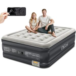 OhGeni Air Mattress Full with Built-in Pump,18'' Comfortable Blow Up Colchones Inflables Mattress for Home,Guests,Foldable,Portable Bed for Adults,Durable Airbed Supports Up to 600 lbs,Black