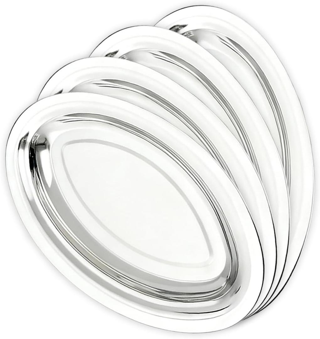 4 Pcs Stainless Steel Serving Tray Large Oval Platter Set,Stainless Steel Platter Heavy Duty Mirror Polish Oval Sizzle Platters Plate for All Dining Occasions,Kitchen,11.0",11.8",13.8",15.7"