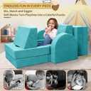 Fvkind 10Pcs Modular Kids Play Couch with Foam and Washable Cover Teal Blue | Foam Kids Play Couch for Playroom, Convertible Sectional Toddler Sofa, Multifunctional kids Sofa Building Fort for Boys Girls