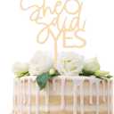 Wooden She Said Yes Cake Topper,Wedding Party Decorations,Bridal Shower Engagement Cake Topper,Bachelorette Party Decoration Supplies